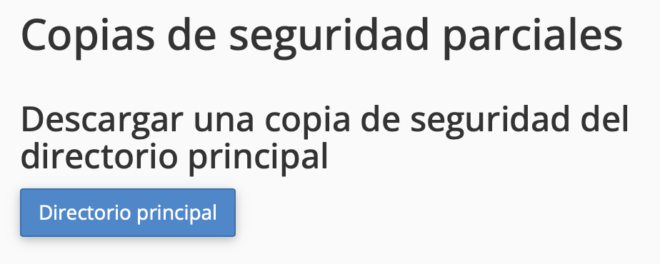 Captura de pantalla de cPanel mostrando Copias de seguridad parciales